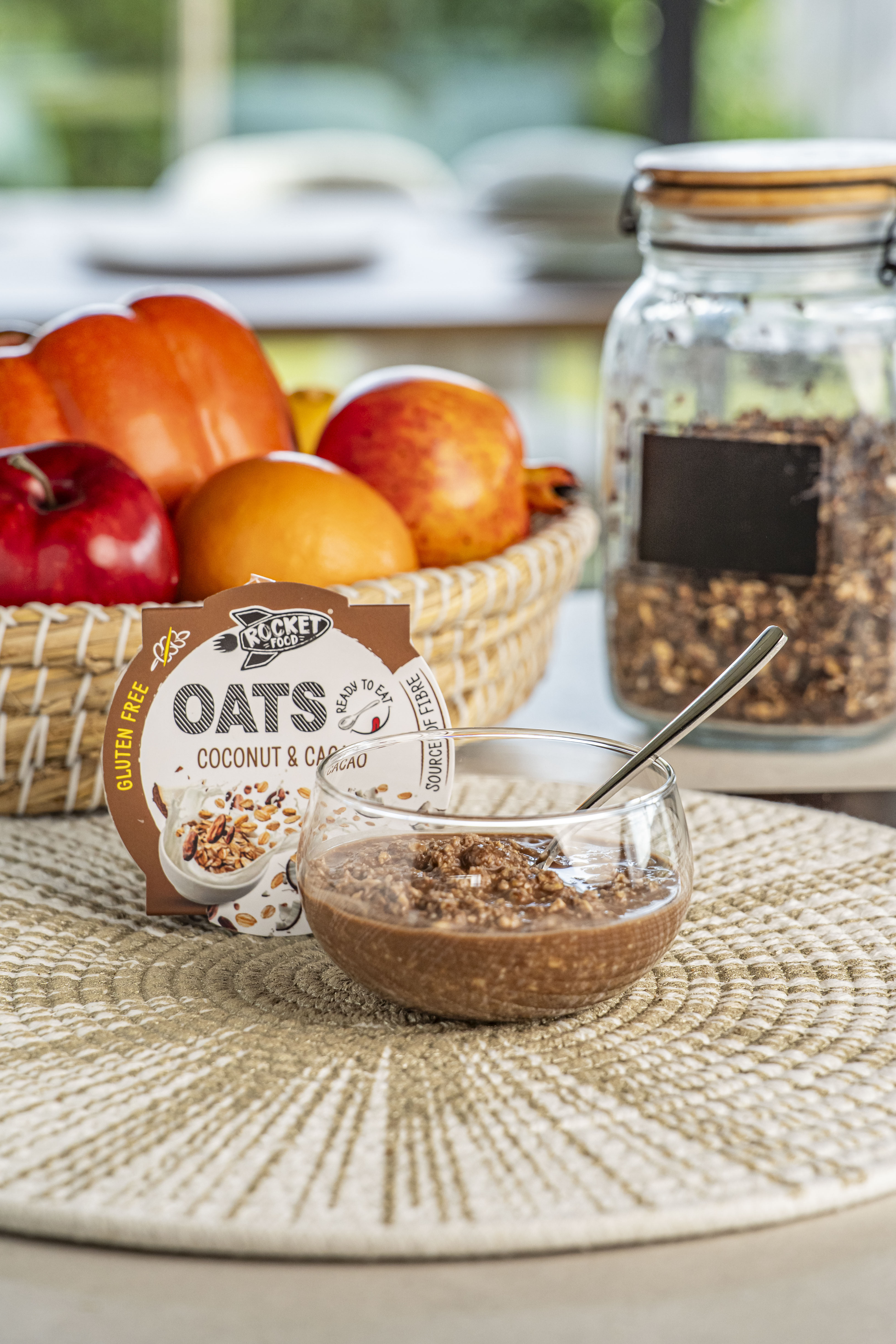 Packaged chilled breakfast product alongside a prepared serving